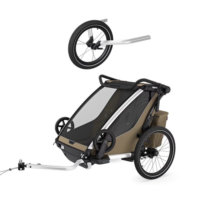 Thule Chariot Cross wersja 2 double - przyczepka dla jednego lub dwójki dzieci + zestaw do joggingu-Faded Khaki