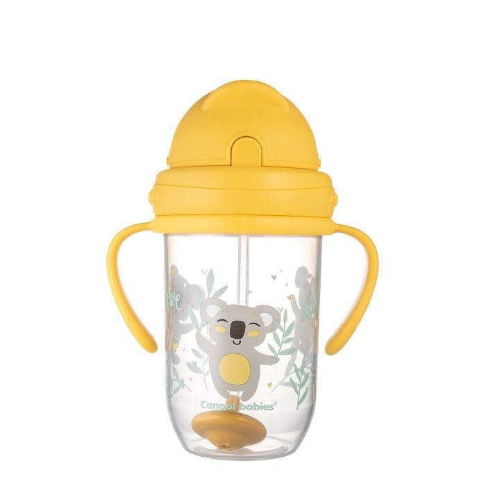 Canpol babies - kubek niekapek z rurką i odważnikiem 270 ml - Exotic animals-Żółty