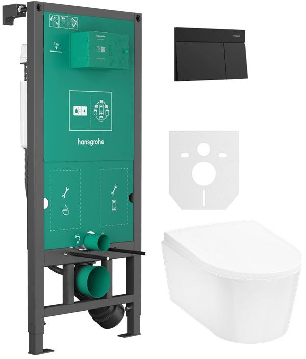 Darmowa Dostawa - Zestaw miska z deską i stelaż z przyciskiem Hansgrohe EluPura S abset12184