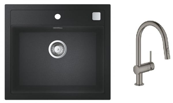Darmowa Dostawa - Zlewozmywak z baterią i odpływem czarny/grafitowy Grohe K700 abset9732
