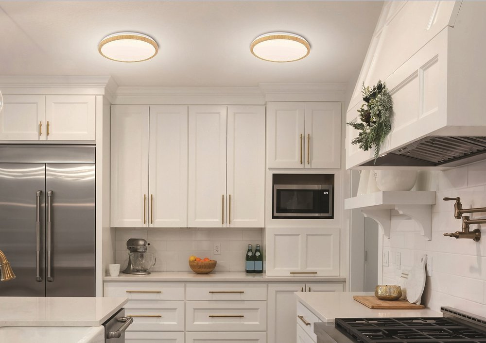 Biały plafon sufitowy LED 24W do salonu KATO jasne drewno