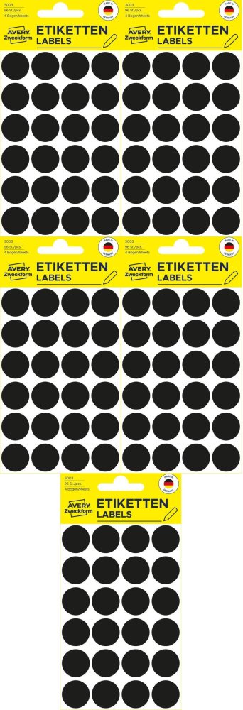 5x Etykiety Avery Zweckform, okrągłe, średnica 18mm, 96 sztuk, czarny