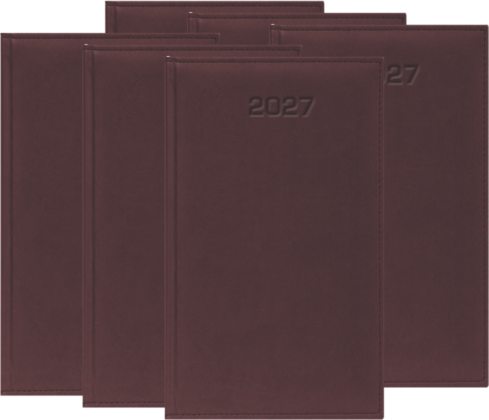 6x Kalendarz książkowy 2027, kieszonkowy, Udziałowiec, Lux, 92x155mm, tygodniowy bordowy