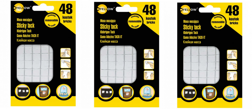 3x masa mocująca Yellow One, 48 kostek, 50g, biały