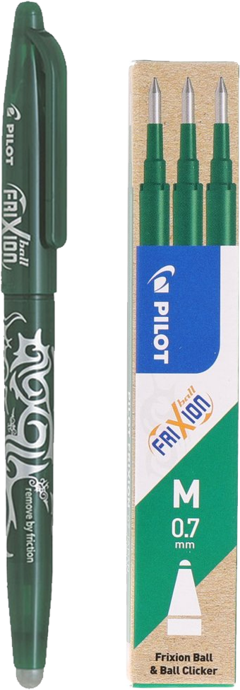 Zestaw 1x Pióro kulkowe wymazywalne Pilot Frixion Ball, 0.7mm, zielony + wkłady