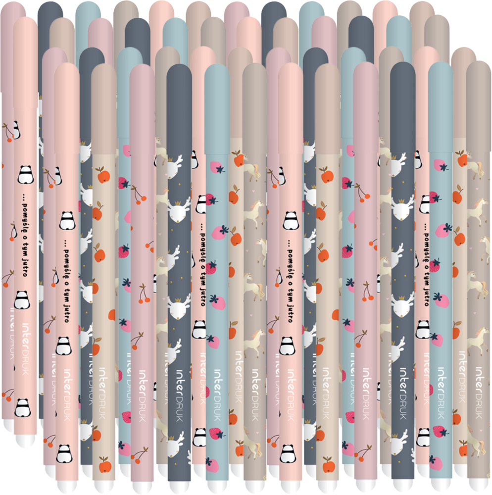 48x Długopis wymazywalny Interdruk Cute Girl, 0.5mm, 1 sztuka, tusz niebieski/obudowa mix wzorów