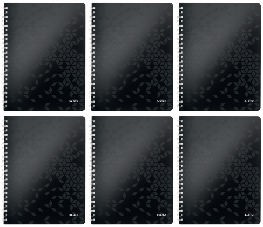 6x Kołonotatnik Leitz Wow, A4, w kratkę, 80 kartek, okładka PP, czarny