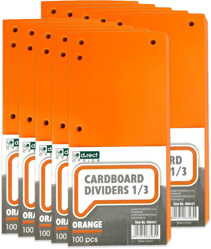 10x Przekładki kartonowe D.Rect, 1/3 A4, A4, 100 kart, pomarańczowy