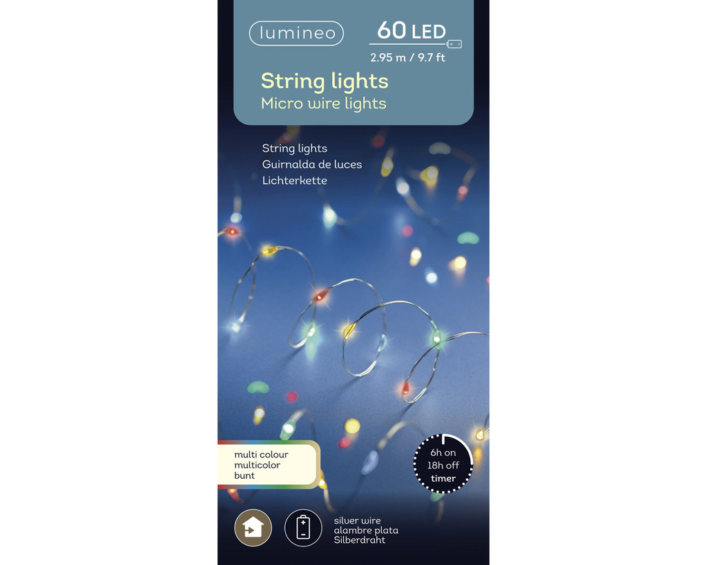 Lampki na baterie 60 mikro LED 2.95m multicolor