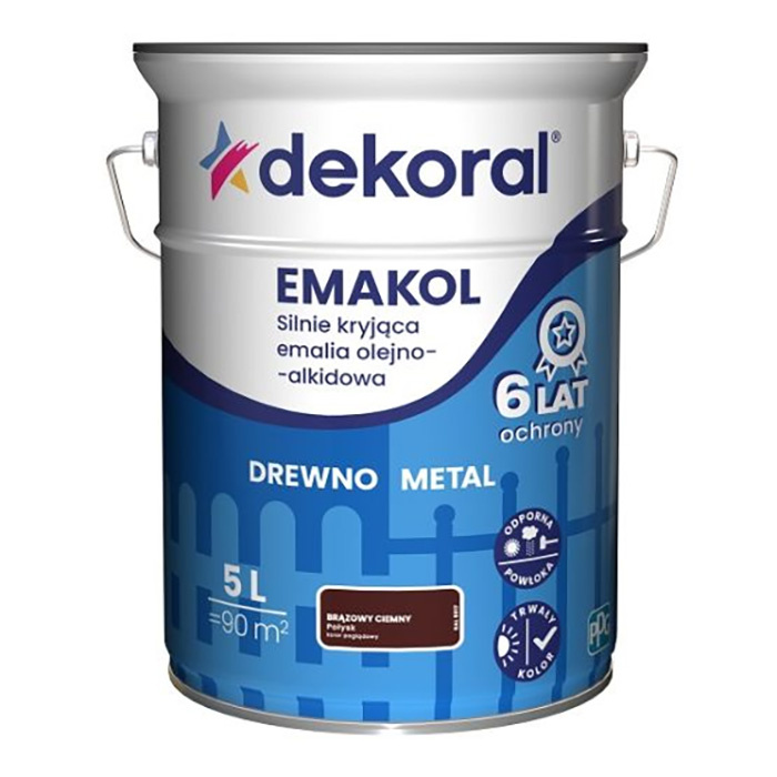 Emalia do drewna i metalu Emakol Brązowy ciemny połysk 5L Dekoral