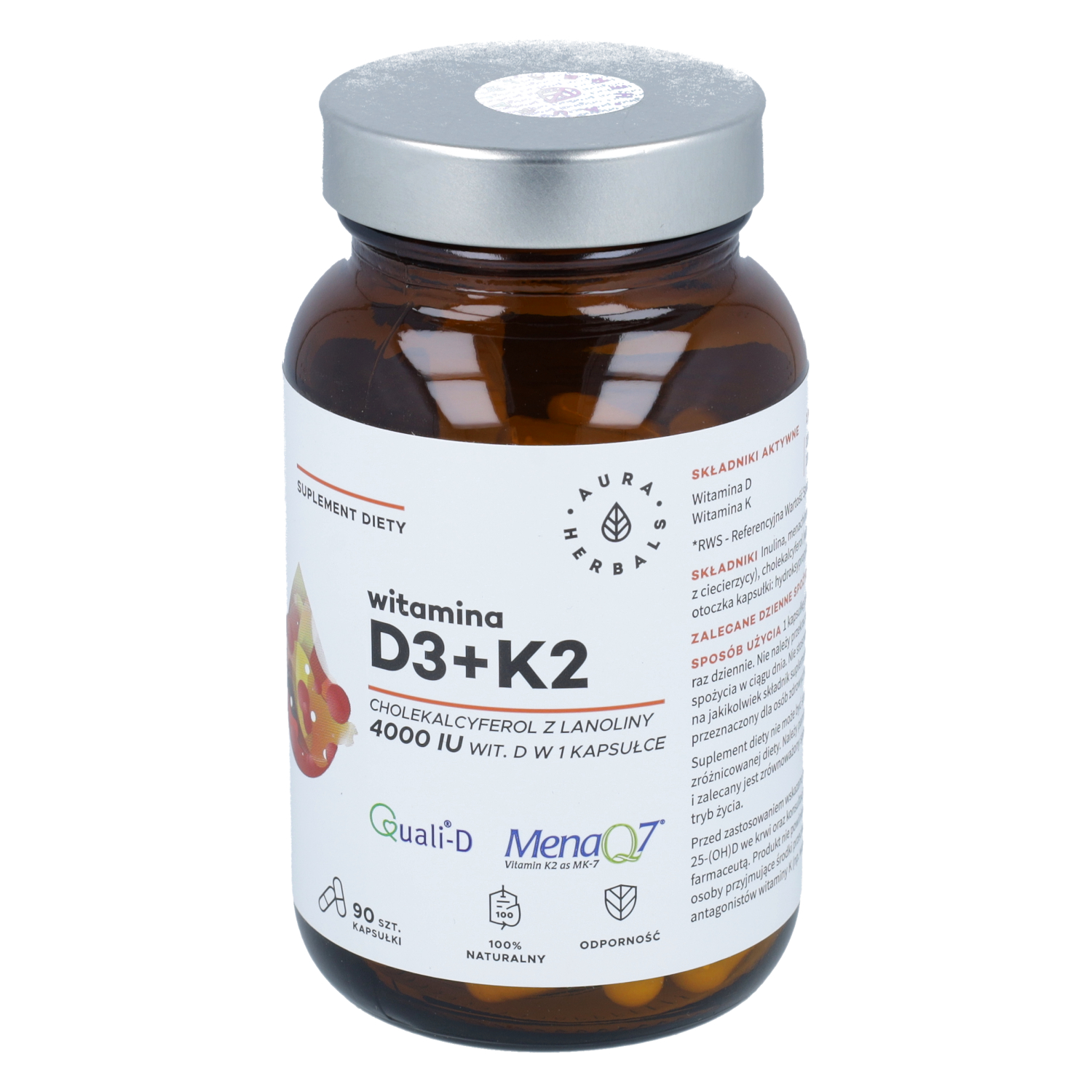 Aura herbals witamina d3 (4000iu) + k2, 90 kapsułek