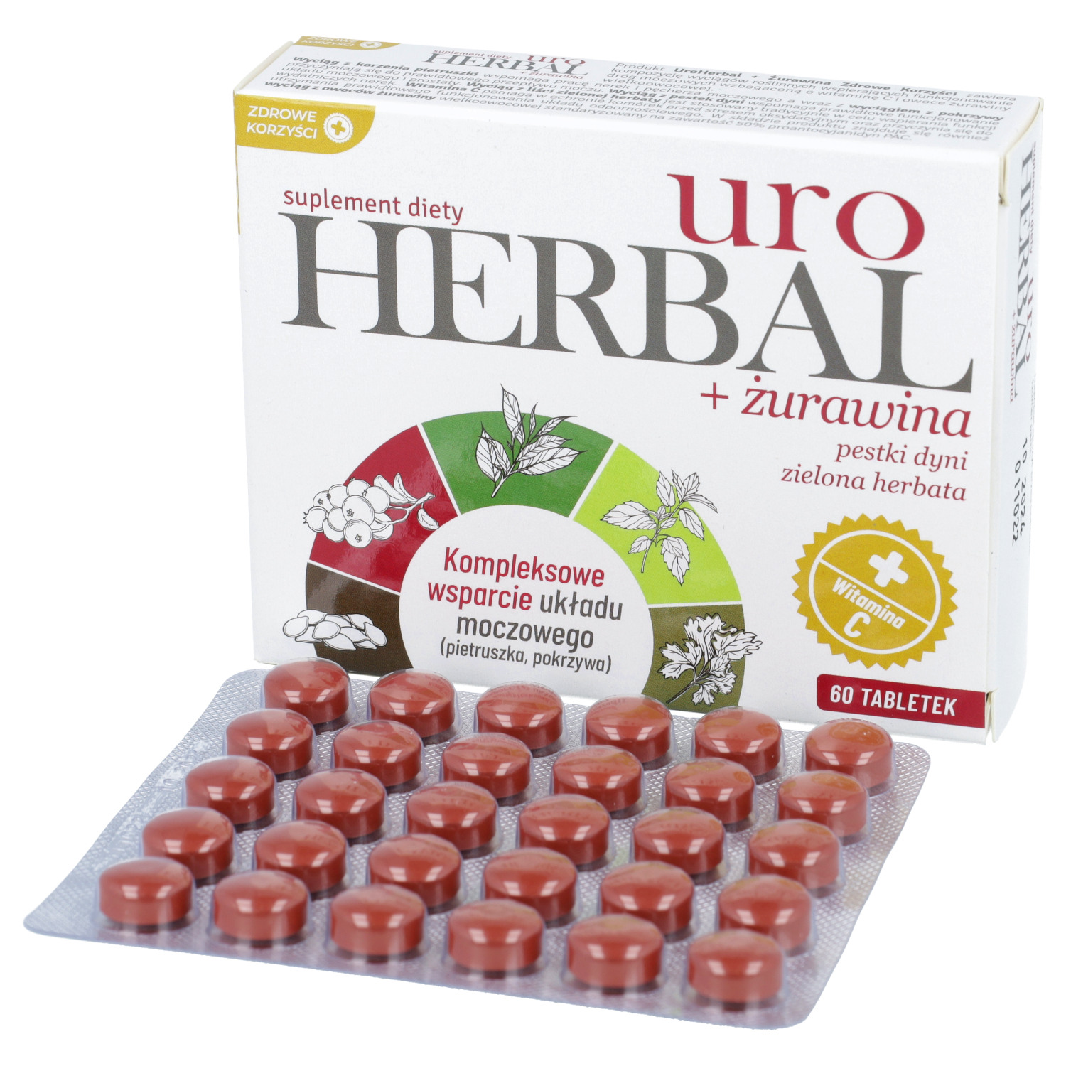 Zdrowe korzyści uro herbal + żurawina, 60 tabletek