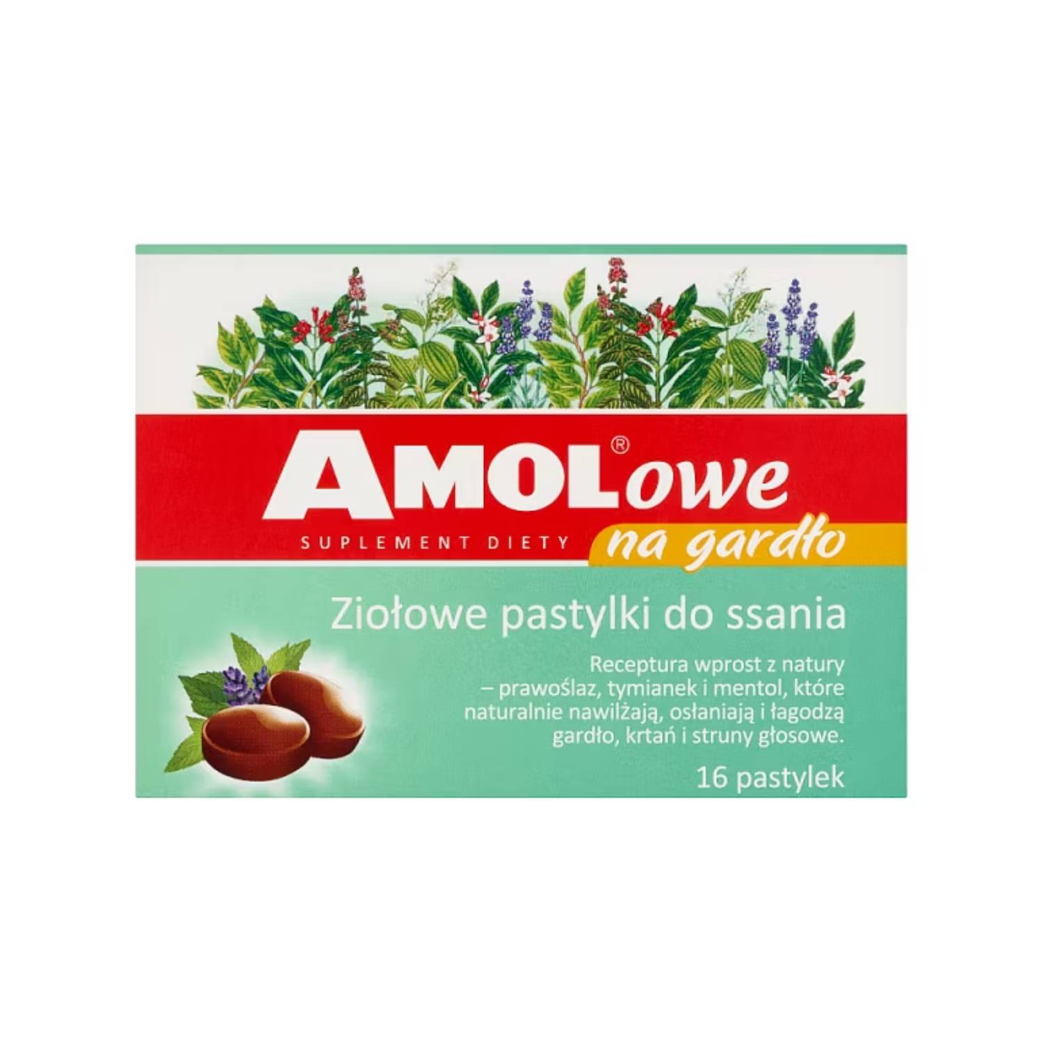Amolowe na gardło, ziołowe pastylki do ssania, 16 pastylek