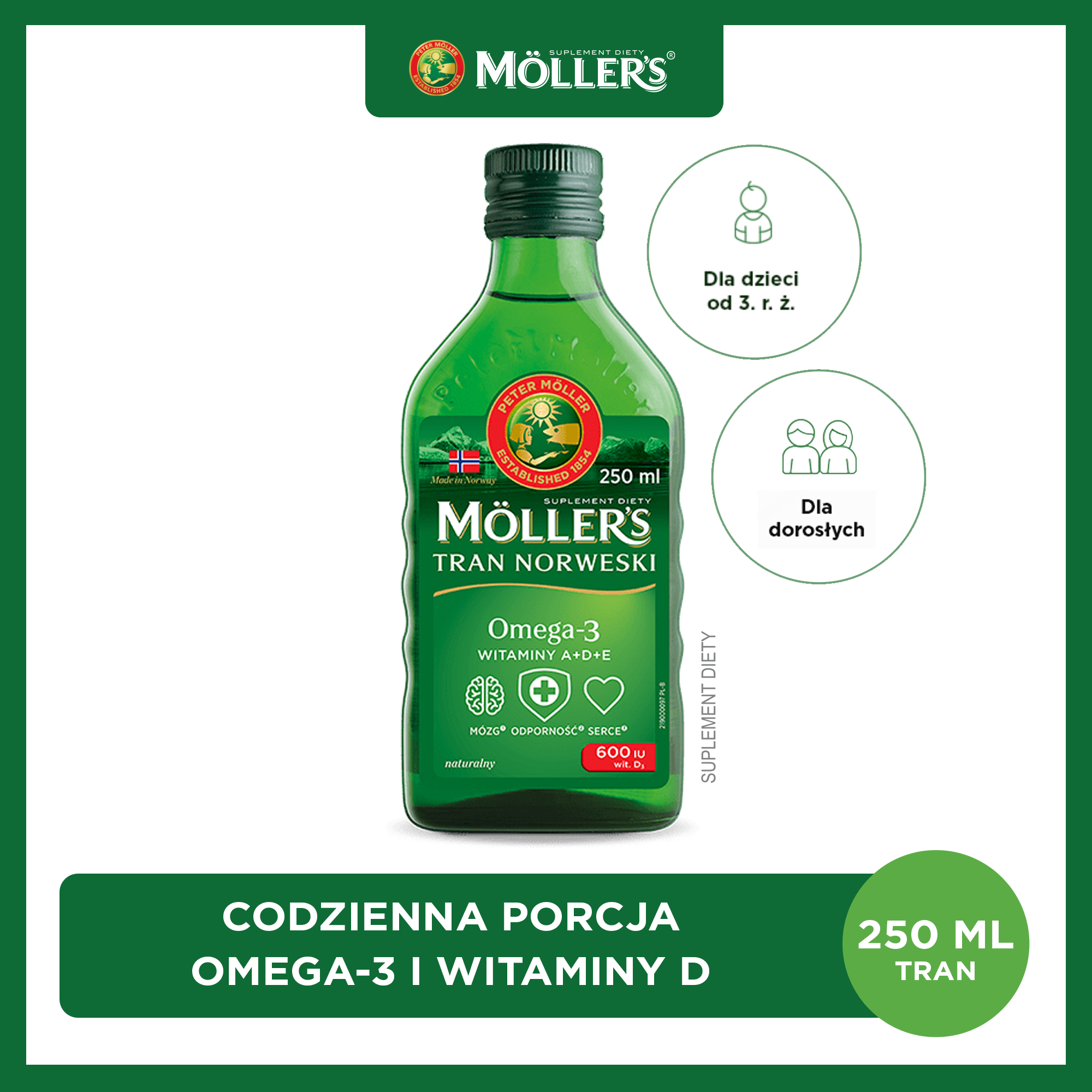Mollers tran norweski, naturalny, 250 ml
