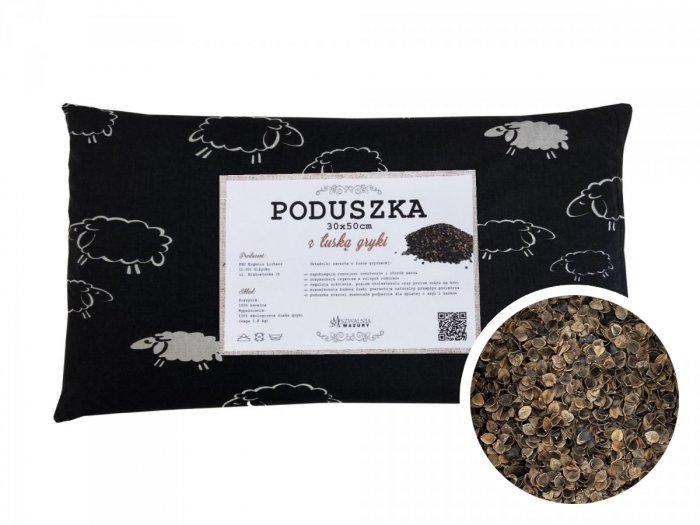 Poduszka z łuską gryki 30x50 wz. 8 baranki czarne