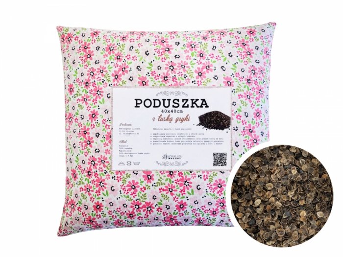Poduszka z łuską gryki 40x40 wz. 10 różowe kwiatki