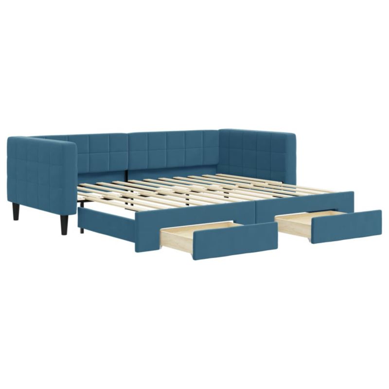 Sofa rozkładana WaszeMeble 90x200 cm Niebieski aksamit z szufladami WM-3196738 1 szt.