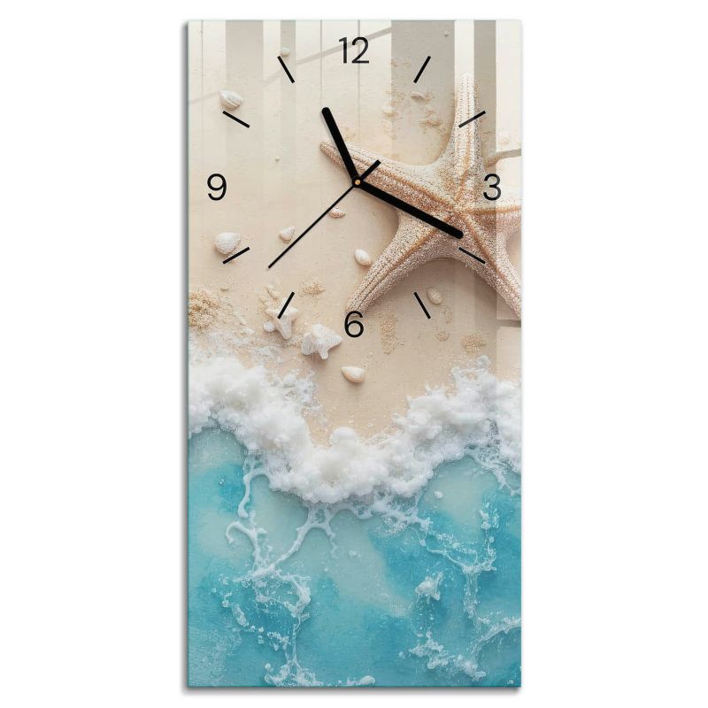 Zegar Wallfluent 30x60 Szkło hartowane Plażowy relaks Do salonu, do sypialni, do łazienki czarne wskazówki 1 szt.