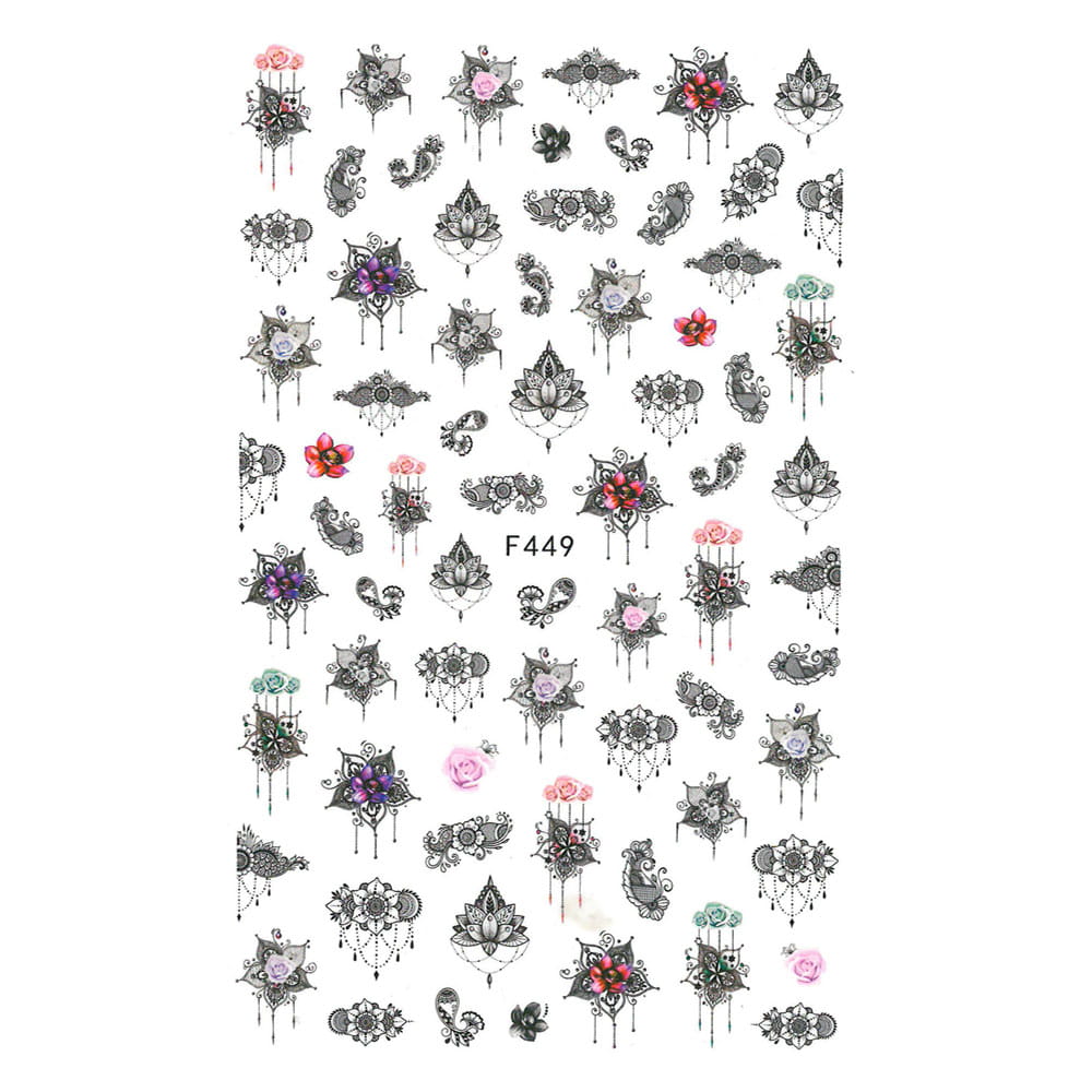 Naklejki do paznokci cienkie samoprzylepne wzory ornamenty F449