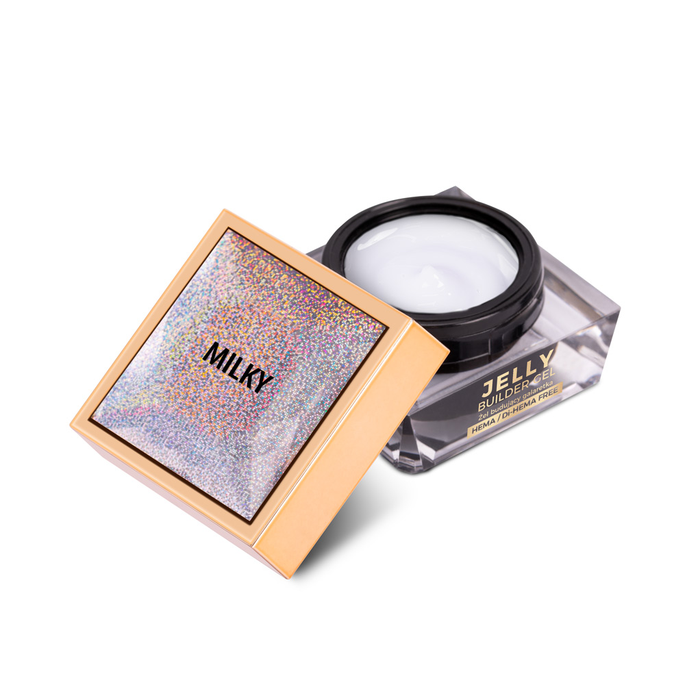 Budujący gęsty żel twardy galaretka Jelly Builder Gel MollyNails Milky HEMA/Di-HEMA Free 15g
