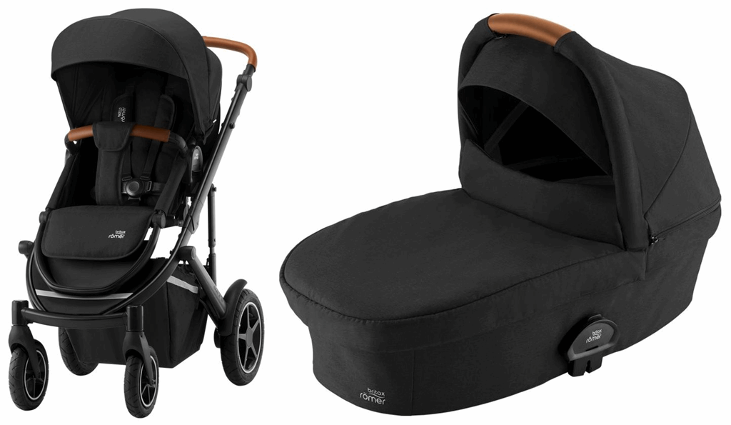 Britax Romer, Smile 3 Komfort Plus - wózek głęboko-spacerowy z fotelikiem Baby-Safe 3 i-Size i bazą Flex Base iSense-Space Black -Space Black