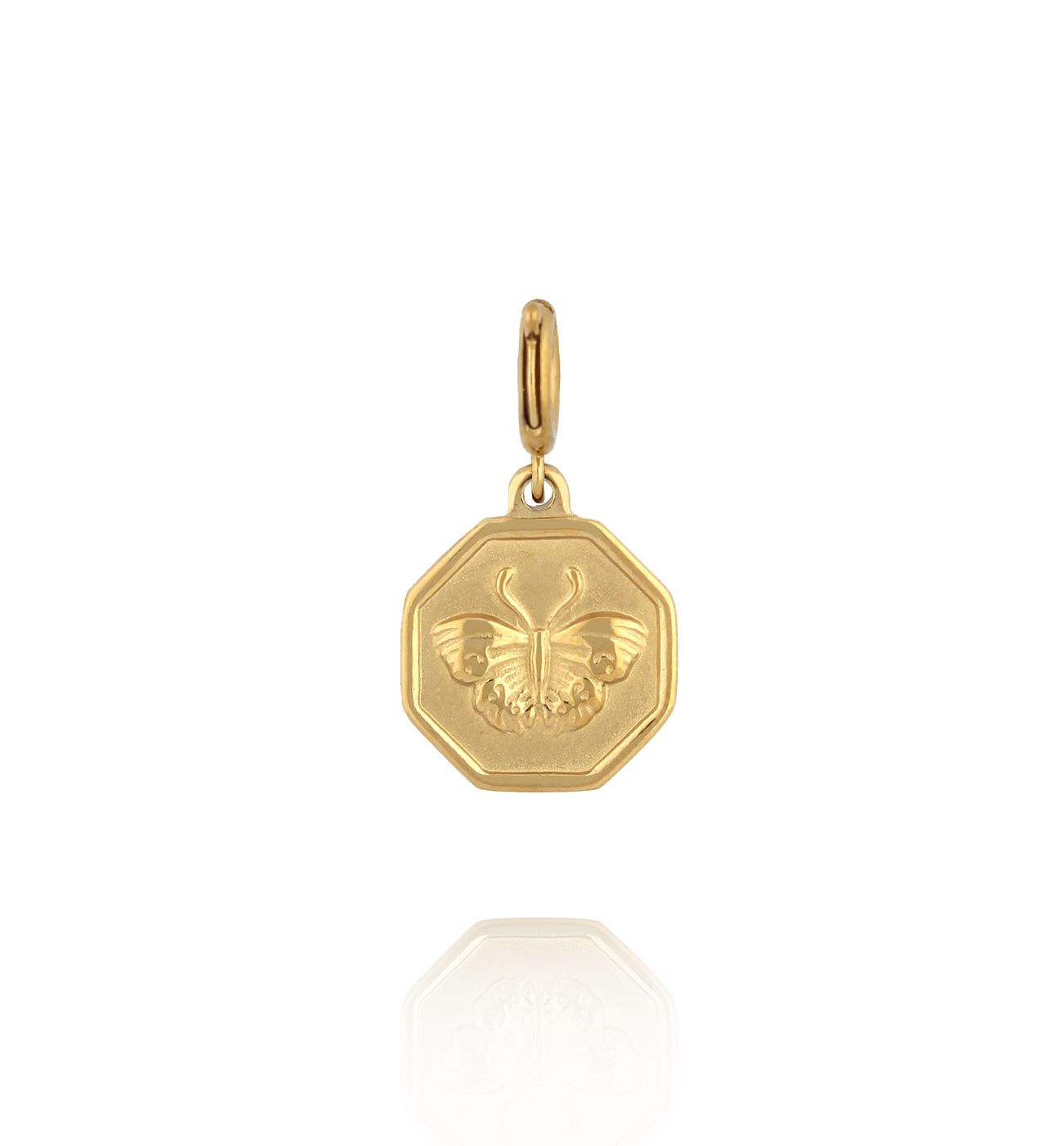 Charms złoty motyl w ozdobnej ramce CHA0105