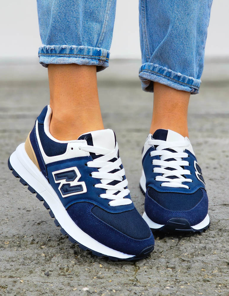 Biało-Granatowe Buty Sportowe Damskie New Blanced