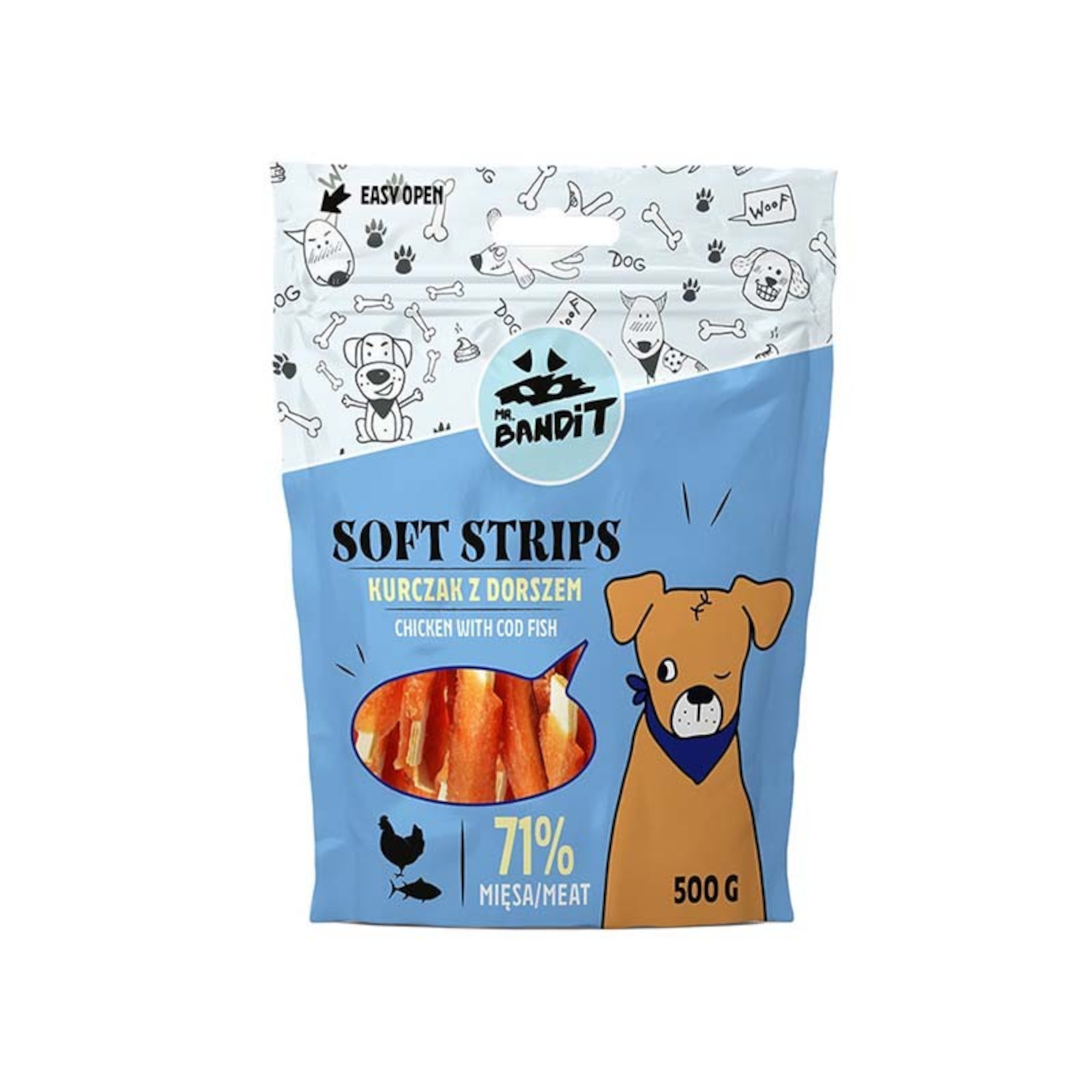 MR. BANDIT SOFT STRIPS 500g - przekąska dla psa kurczak z dorszem