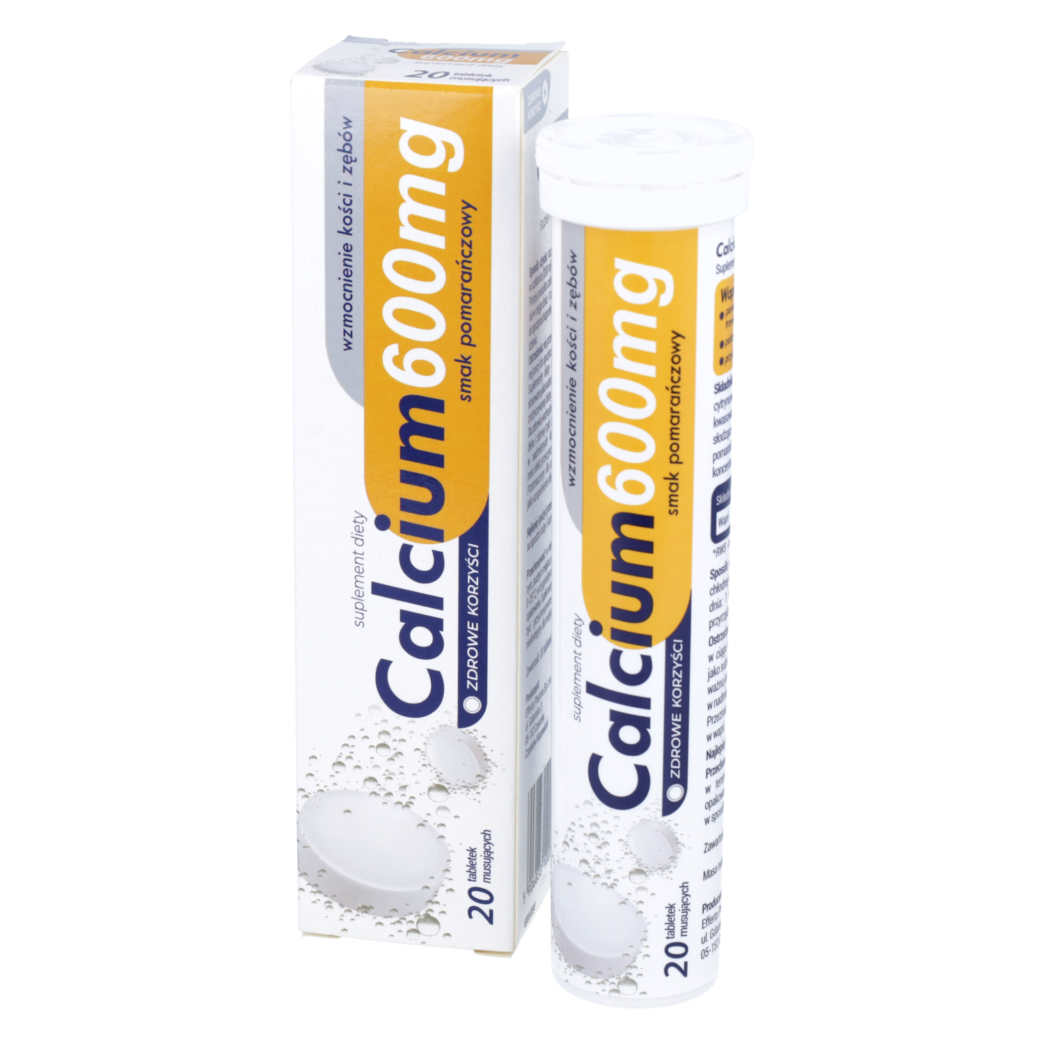 Zdrowe korzyści calcium 600 mg, 20 tabletek musujących