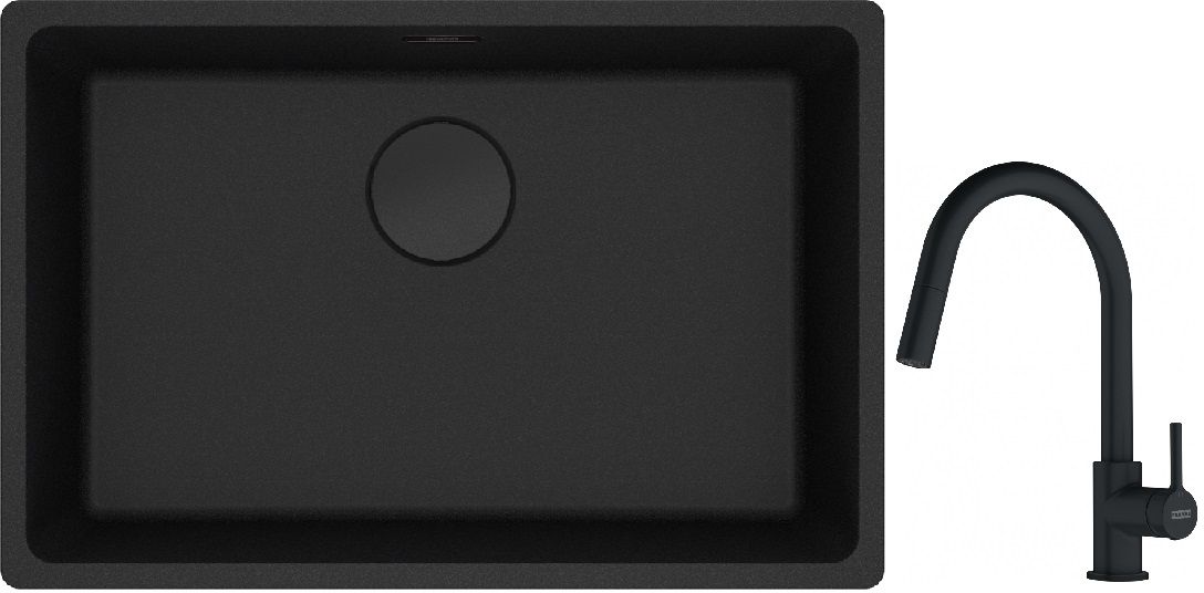 Franke Maris MRG 110-62 zlewozmywak 62x40 cm Fragranite czarny mat z baterią kuchenną Lina czarny mat (1250697758, 1150626053) - Wysyłka w 24h