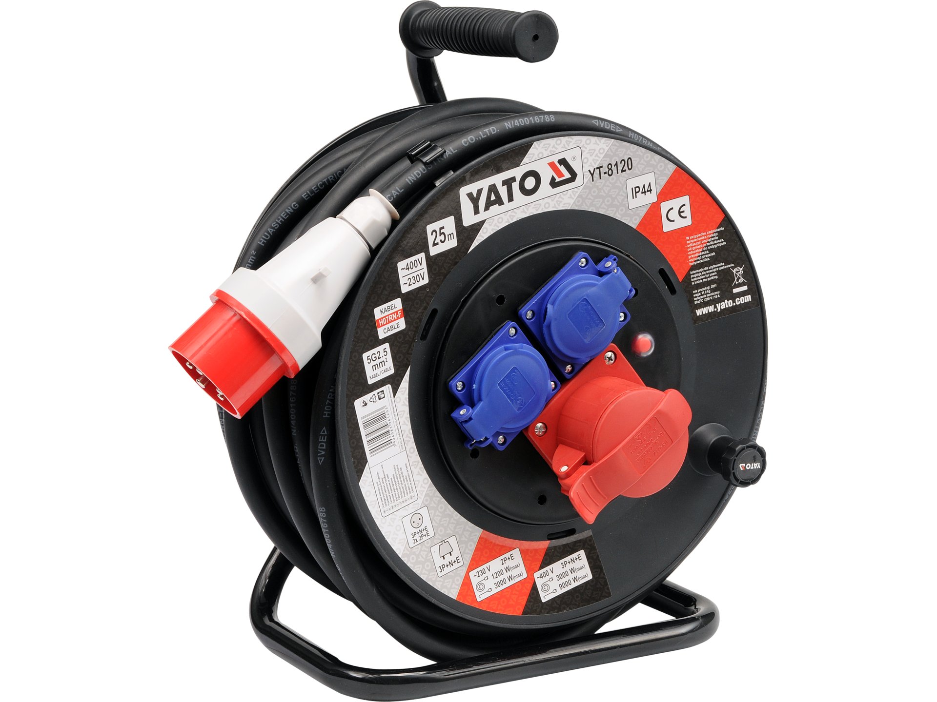 Przedłużacz bębnowy gumowy YATO 25m 3 gniazda 3x2.5 mm2 YT-8120