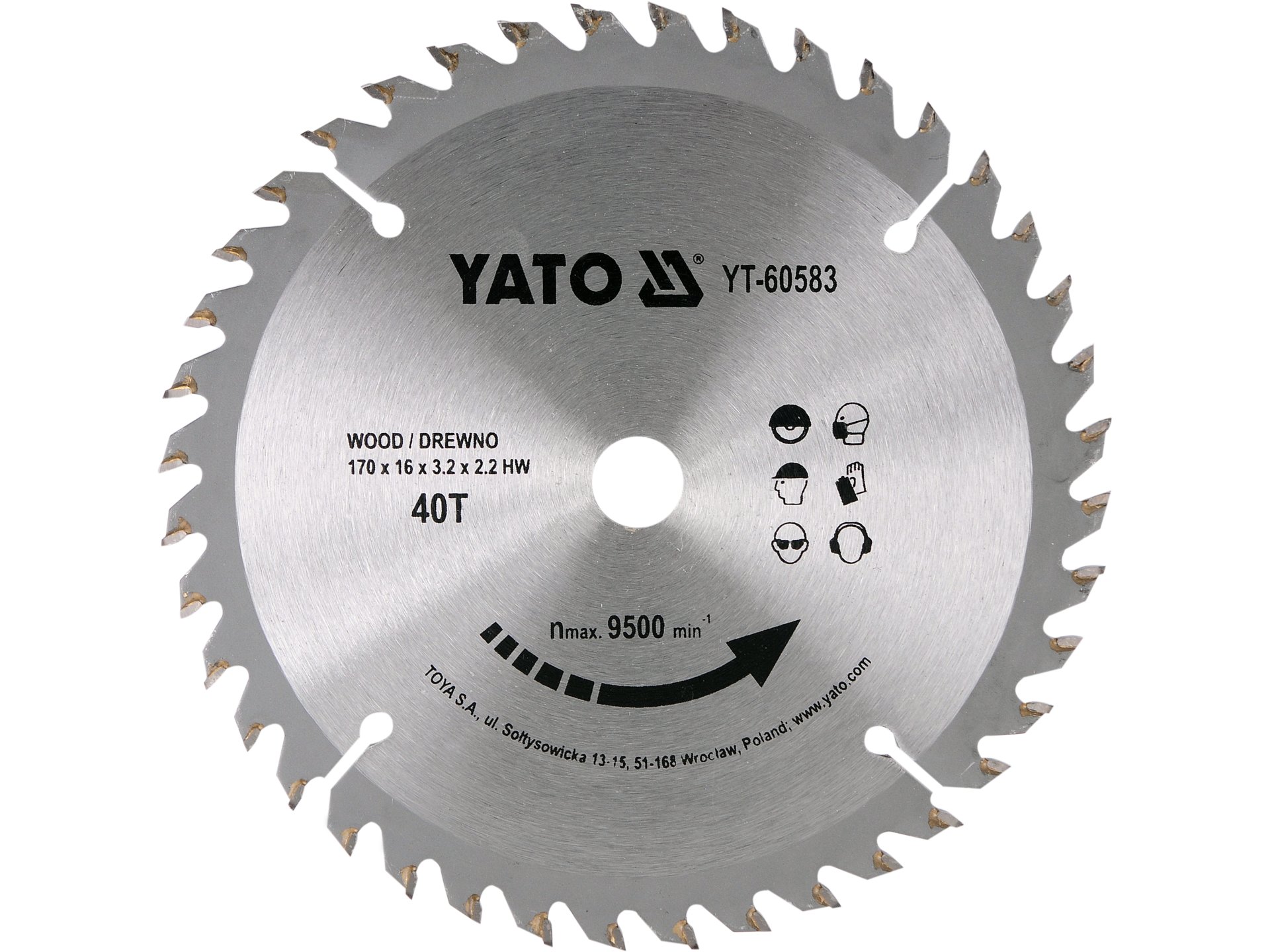 Piła tarczowa YATO widiowa 170x16mm 40 zębów do drewna tnąca YT-60583