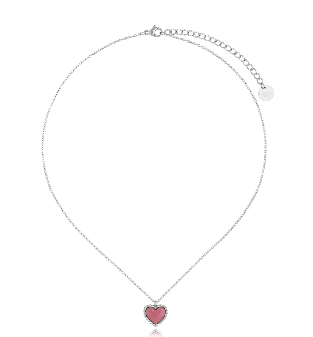 Naszyjnik srebrny z sercem i różową emalią Enamel Heart NSA1120
