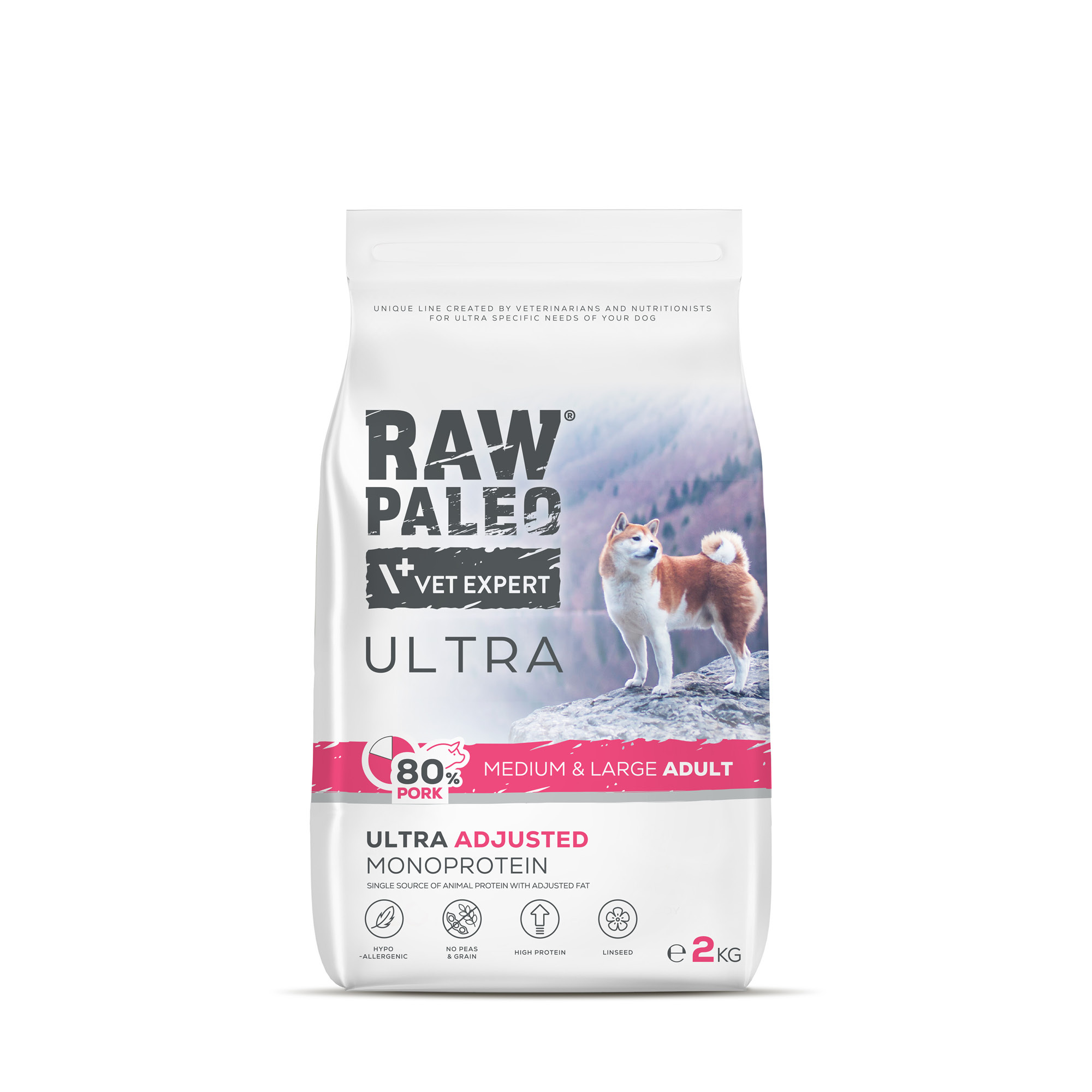 Ultra Pork Adult Medium & Large | RAW PALEO | 2kg | Sucha karma z wieprzowiną dla psów ras średnich i dużych