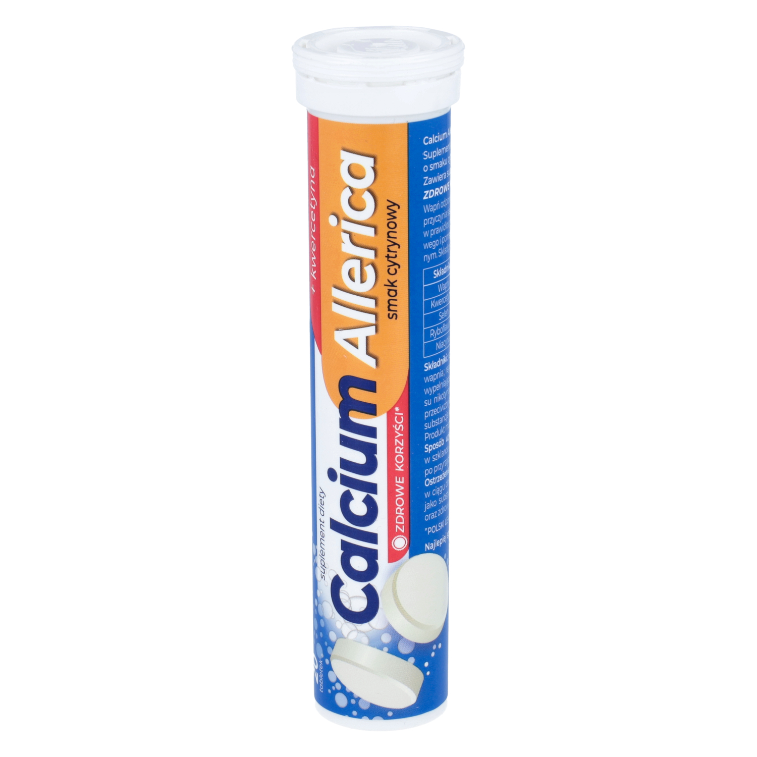 Zdrowe korzyści calcium allerica, smak cytrynowy, 20 tabletek musujących