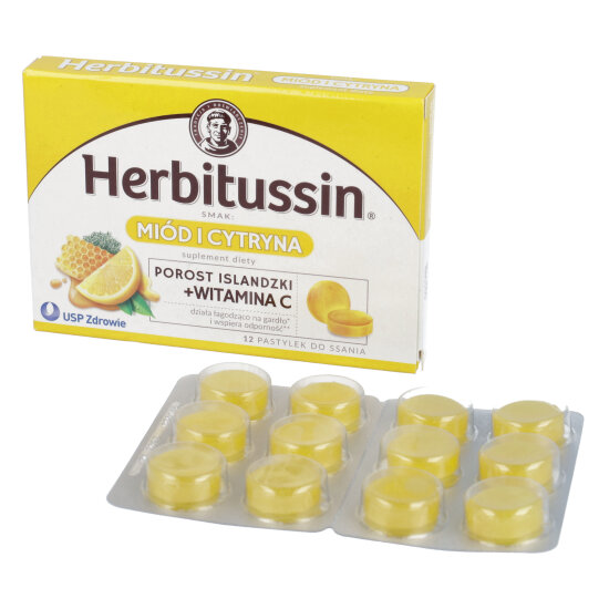 Herbitussin miód i cytryna, 12 pastylek do ssania
