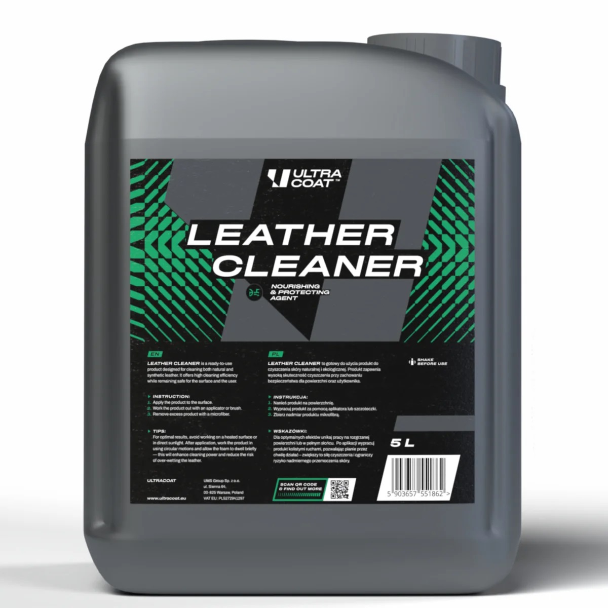 Ultracoat Leather Cleaner 5L - środek do czyszczenia tapicerki skórzanej