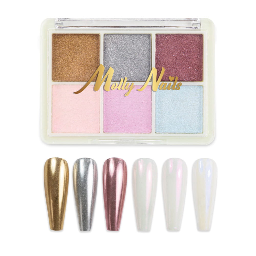 Pyłek do paznokci efekt lustra kasetka 6 kolorów Molly Nails Nr 1