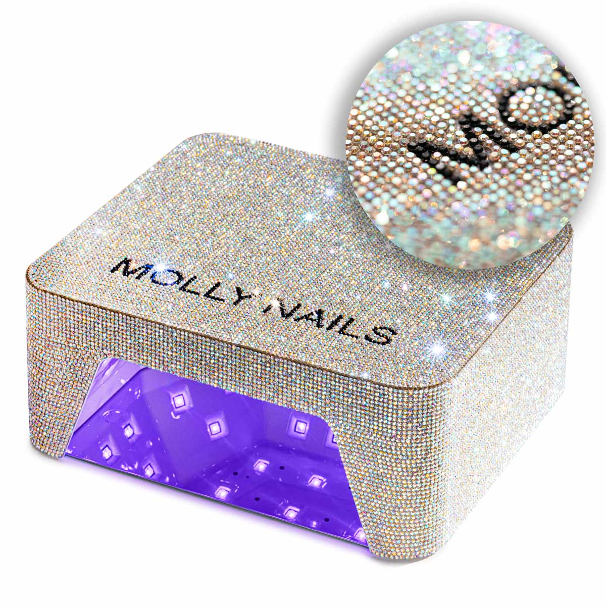 Lampa do paznokci UV/LED 36W Molly Nails do lakierów hybrydowych żeli i akrylożeli bezprzewodowa z cyrkoniami V9BAT 3m długości kabla