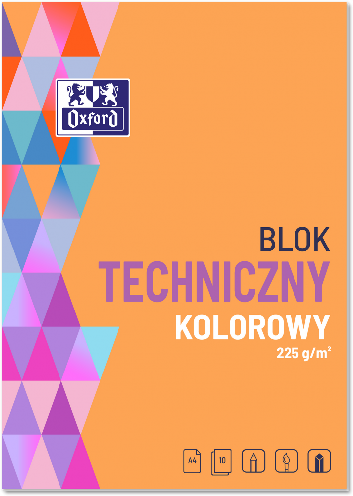 Blok techniczny Oxford A4 10 kartek kolorowy barwiony w masie