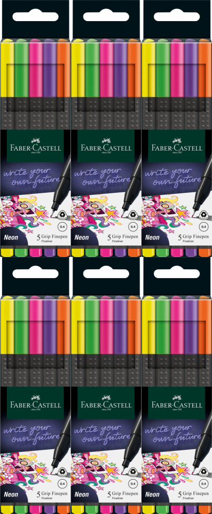 Faber-Castell Grip 0,4 mm — 5 cienkopisów, neon mix