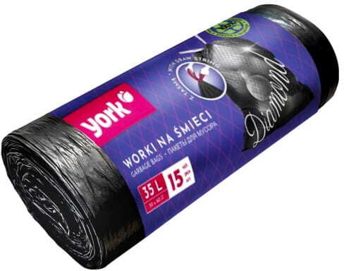 Worki na śmieci York Diamond z taśmą 35 l, 15 szt., czarne
