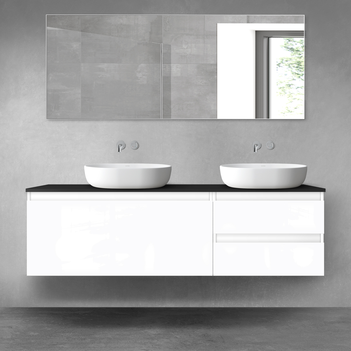 Oltens Vernal zestaw mebli łazienkowych 160 cm z blatem biały połysk/czarny mat 68441000 - Wysyłka w 24h