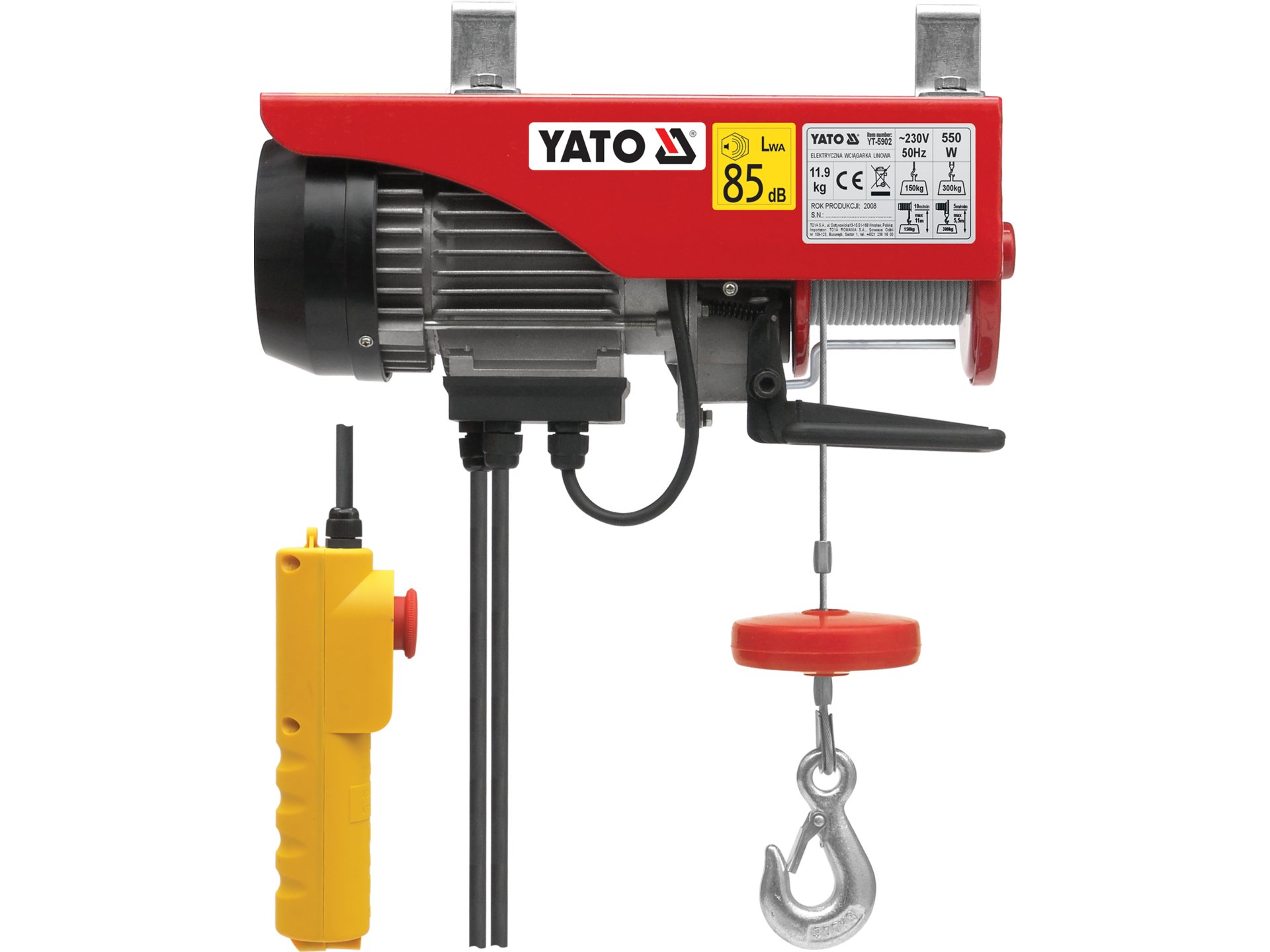 Wciągarka linowa elektryczna YATO 550W udźwig 300kg podnoszenie 11m YT-5902