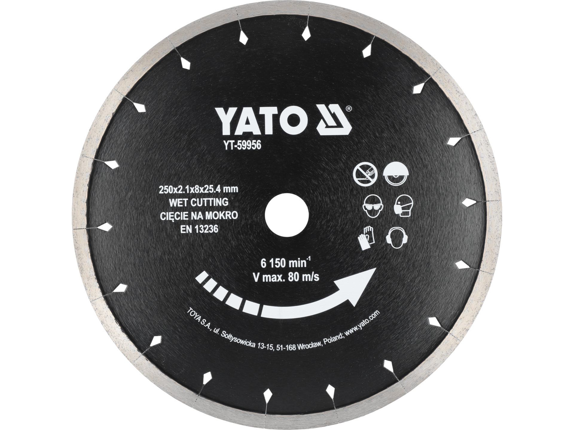 Tarcza diamentowa YATO 250mm do ceramiki cięcia na mokro płytek YT-59956