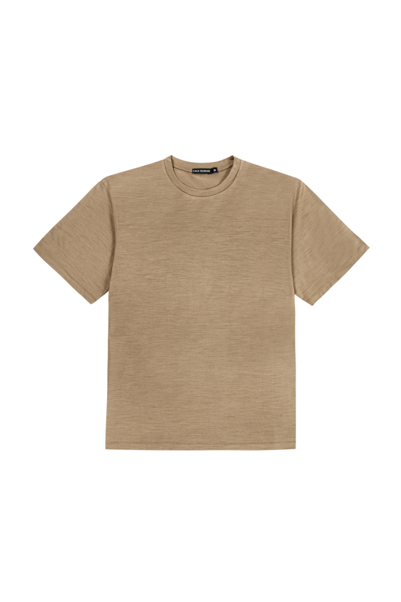 T-shirt sportowy z wełny merino 195, beżowy