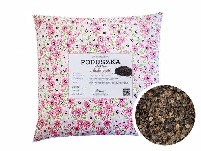 Poduszka z łuską gryki 45x45 wz. 10 różowe kwiatki