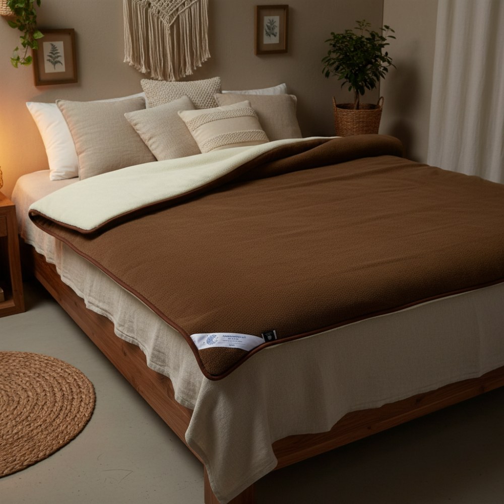 kołdra wełniana camel ciemny i kaszmir gładki Woolmark 200x240