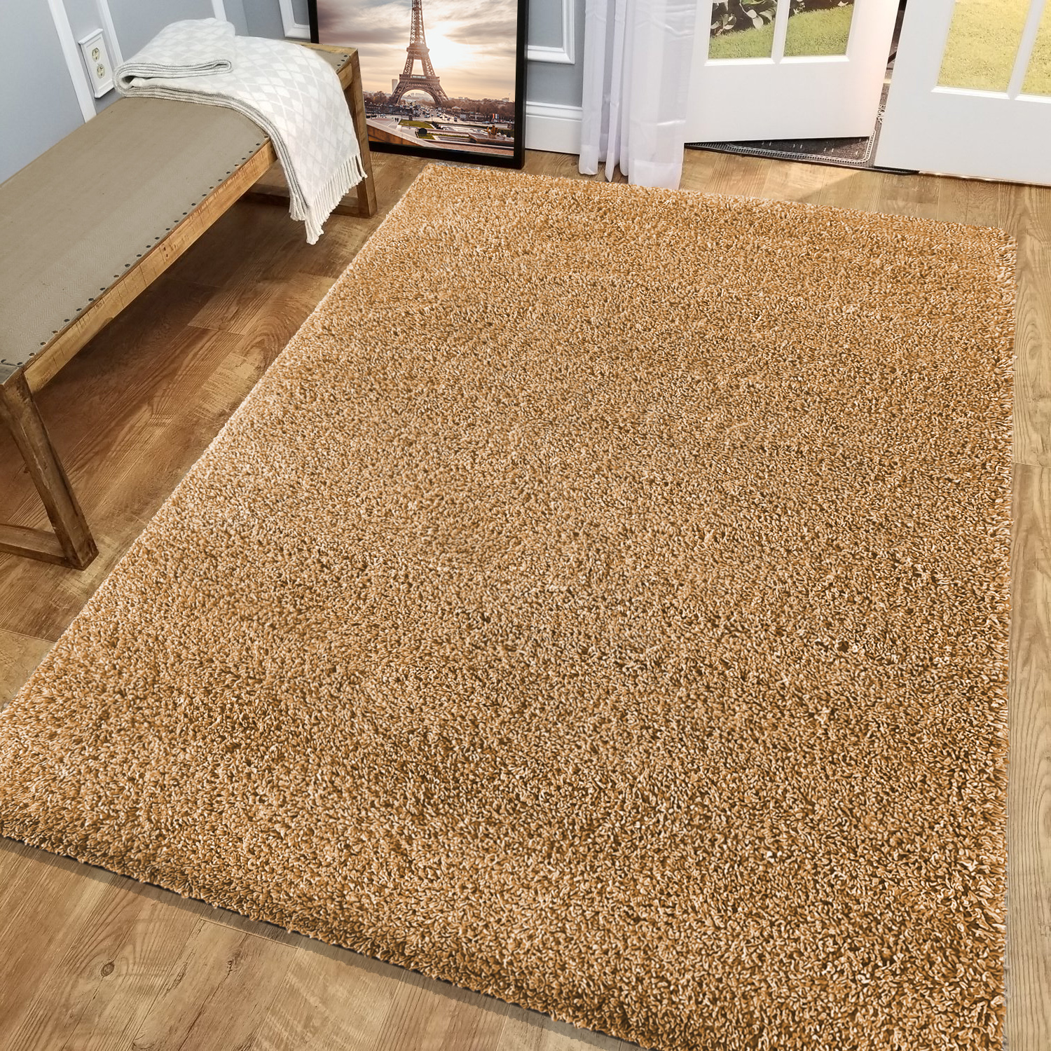 Dywan - 120 x 170 cm - Musztardowy - Shaggy - Dywanopol