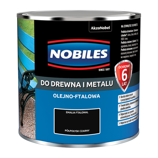 Farba ftalowa do drewna i metalu Ftalonal 0,25L Czarny Półpołysk Nobiles